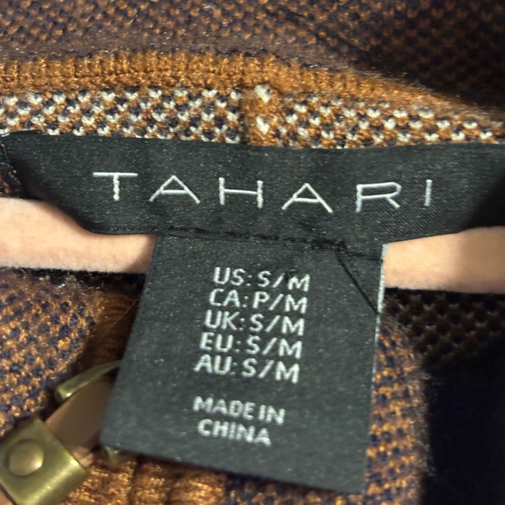 Tahari Cape Brown Blue And Cream Check Small/medium - Picture 6 of 6